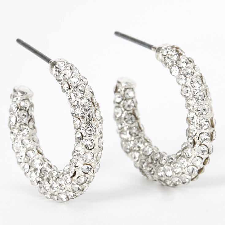 Gift for Teenager Bridesmaid Earrings Clear Rhinestone Hoops Weekday Bling Pierced Silver Hoop Earrings